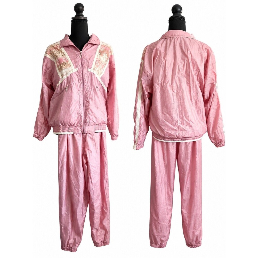 Just For Petites Pink Nylon Tracksuit Swishy 1980s Size S